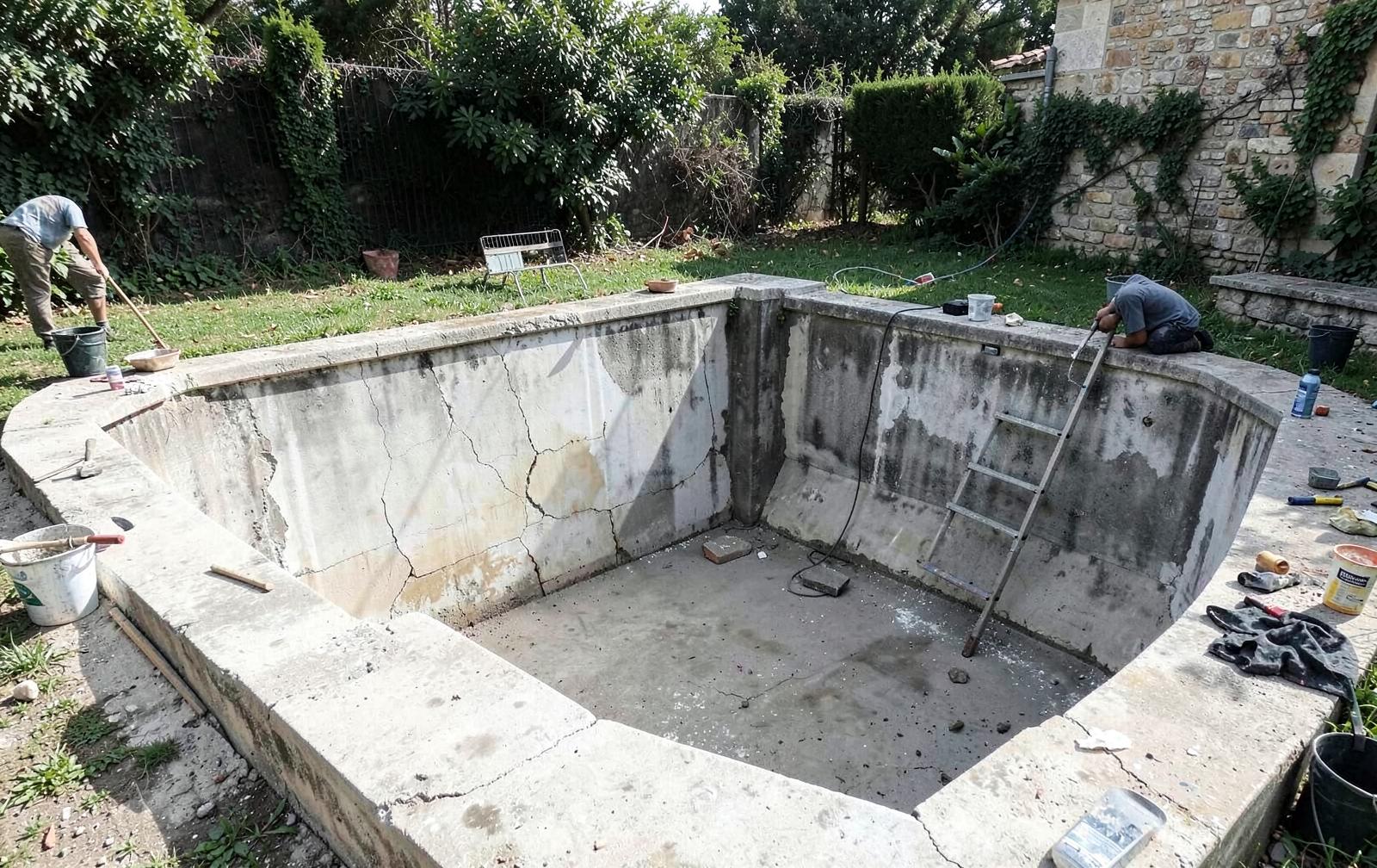 Betonpool renovieren: Risse, Putz, Poolfolie